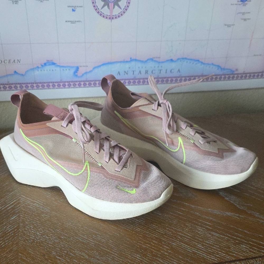 Nike Women's Light Pink and Neon Green Sneakers